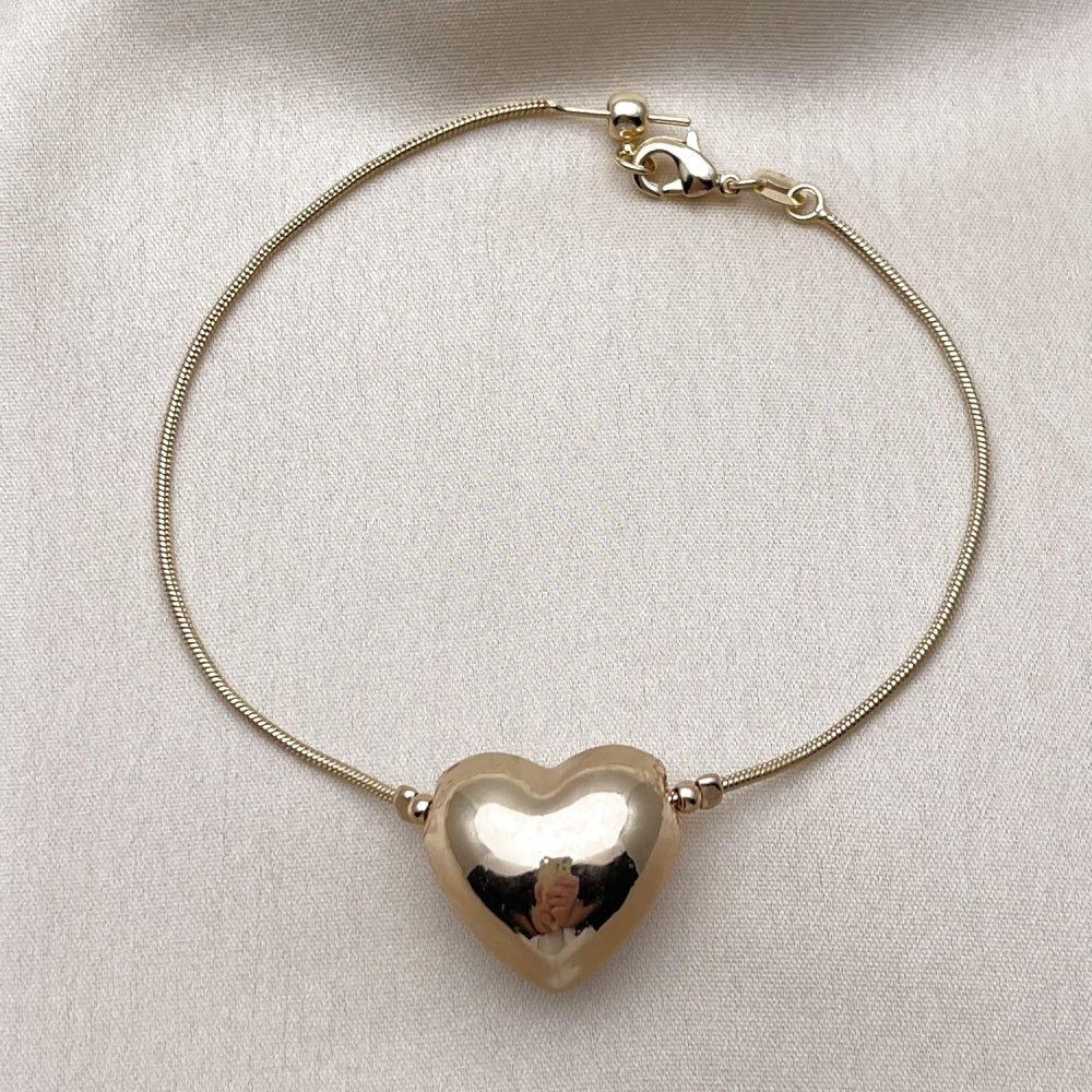 Oro Laminado Fancy Bracelet, Gold Filled Style Heart and Rat Tail Design, Polished, Golden Finish