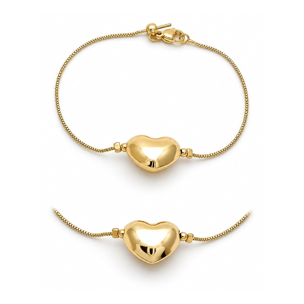 Oro Laminado Necklace and Bracelet, Gold Filled Style Heart and Box Design, Polished, Golden Finish