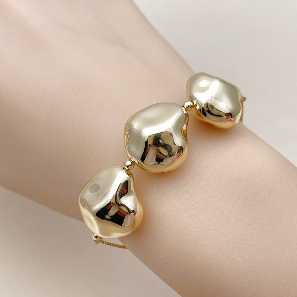 Oro Laminado Fancy Bracelet, Gold Filled Style Box and Ball Design, Polished, Golden Finish