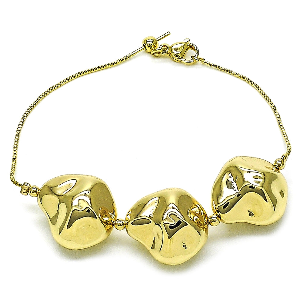 Oro Laminado Fancy Bracelet, Gold Filled Style Box and Ball Design, Polished, Golden Finish