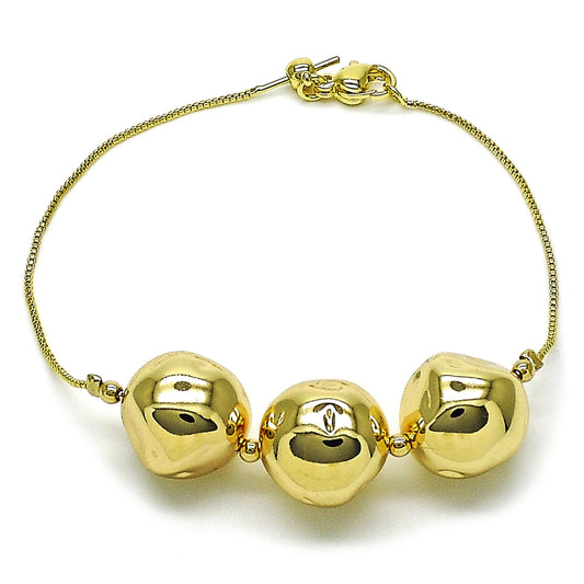 Oro Laminado Fancy Bracelet, Gold Filled Style Box and Ball Design, Polished, Golden Finish
