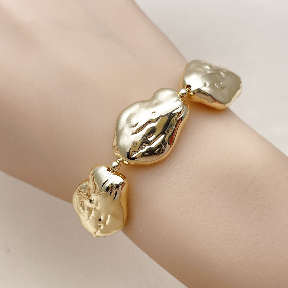 Oro Laminado Fancy Bracelet, Gold Filled Style Box Design, Polished, Golden Finish