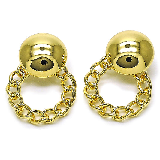 Oro Laminado Stud Earring, Gold Filled Style Ball and Miami Cuban Design, Polished, Golden Finish