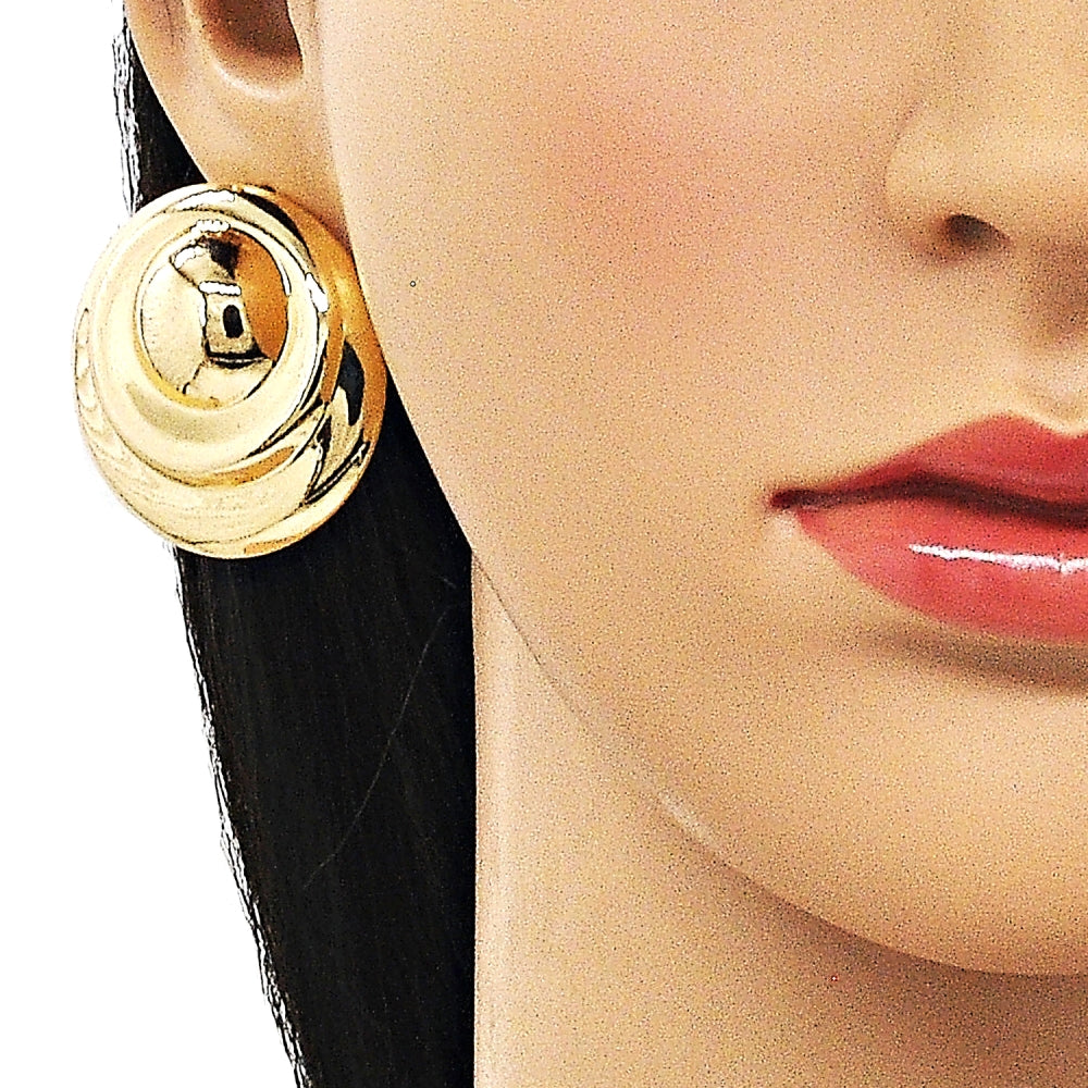 Oro Laminado Stud Earring, Gold Filled Style Hollow Design, Polished, Golden Finish