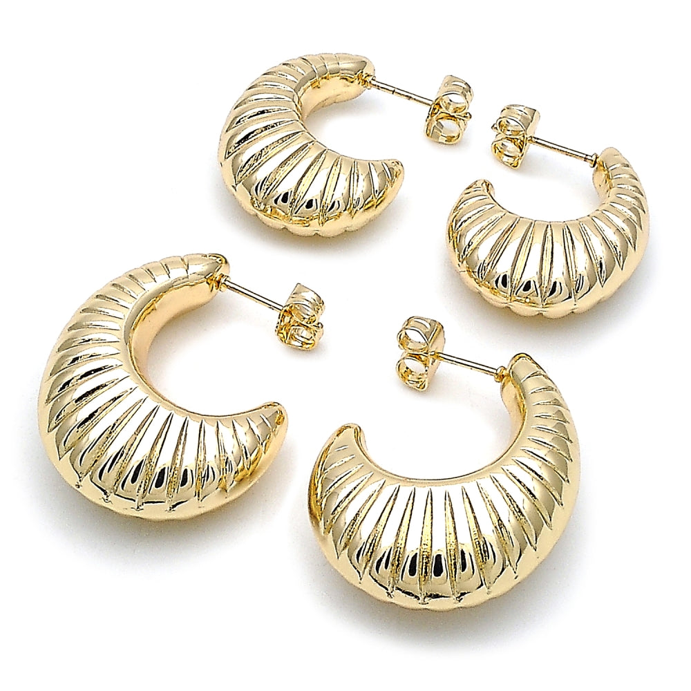 Oro Laminado Stud Earring, Gold Filled Style Hollow Design, Polished, Golden Finish