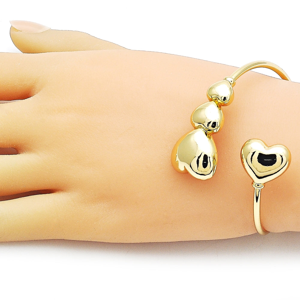 Oro Laminado Individual Bangle, Gold Filled Style Heart Design, Polished, Golden Finish