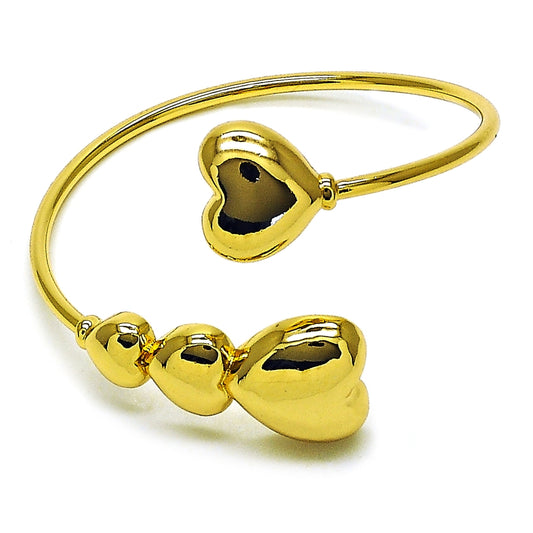 Oro Laminado Individual Bangle, Gold Filled Style Heart Design, Polished, Golden Finish