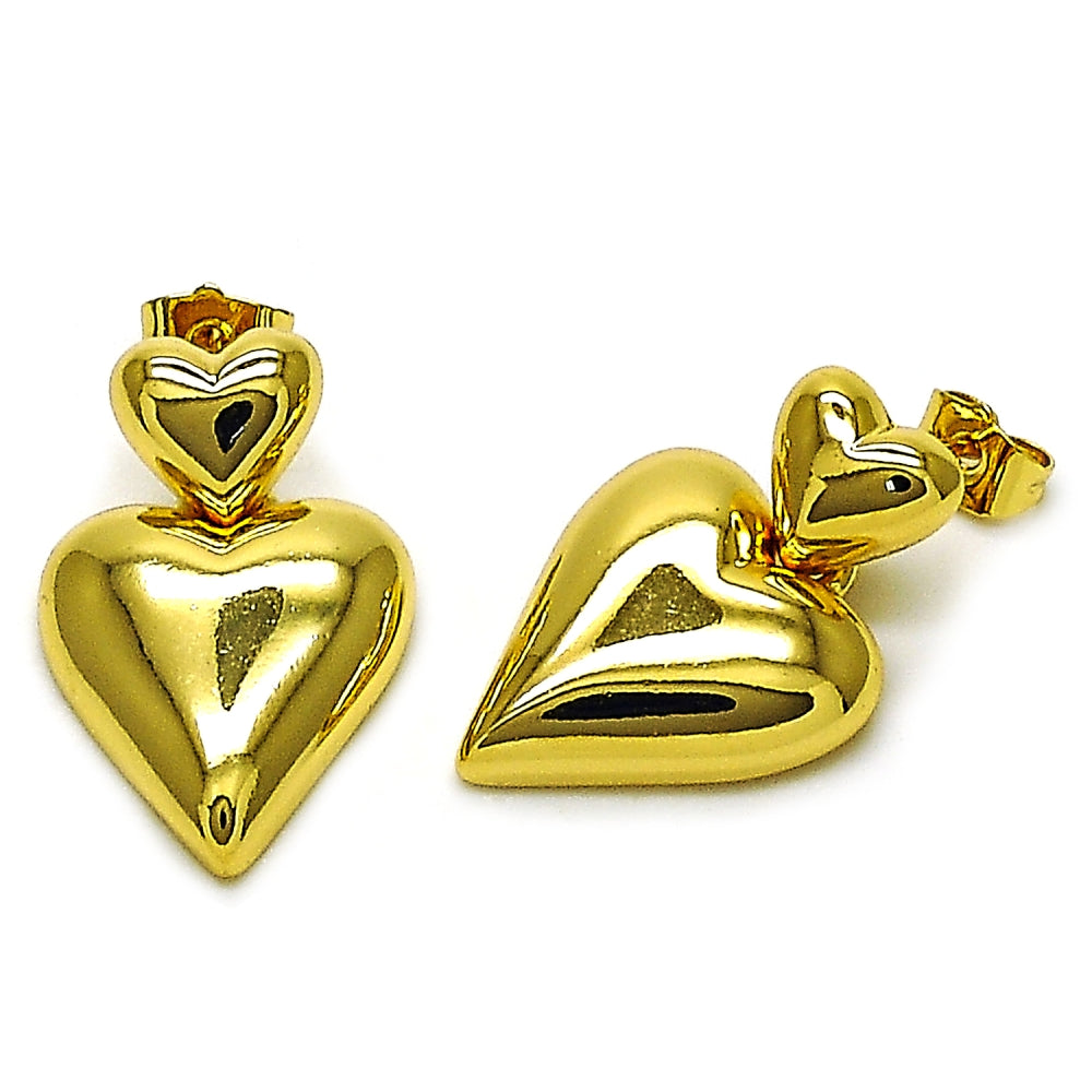 Oro Laminado Stud Earring, Gold Filled Style Heart Design, Polished, Golden Finish