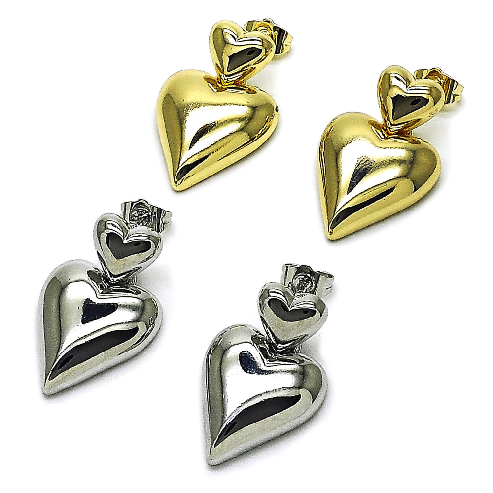 Oro Laminado Stud Earring, Gold Filled Style Heart Design, Polished, Golden Finish