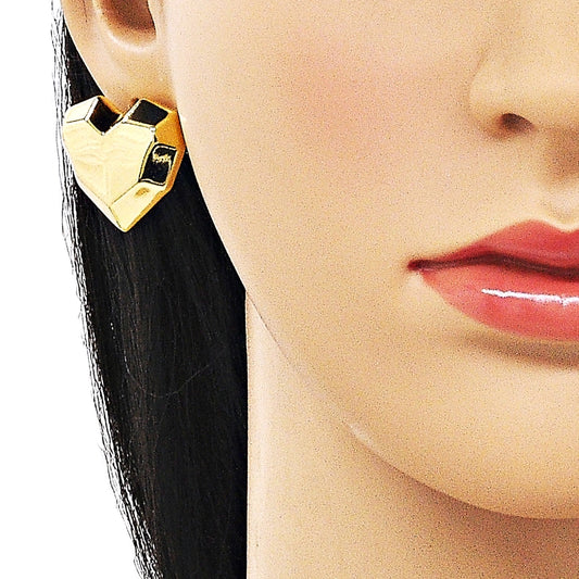 Oro Laminado Stud Earring, Gold Filled Style Heart Design, Polished, Golden Finish