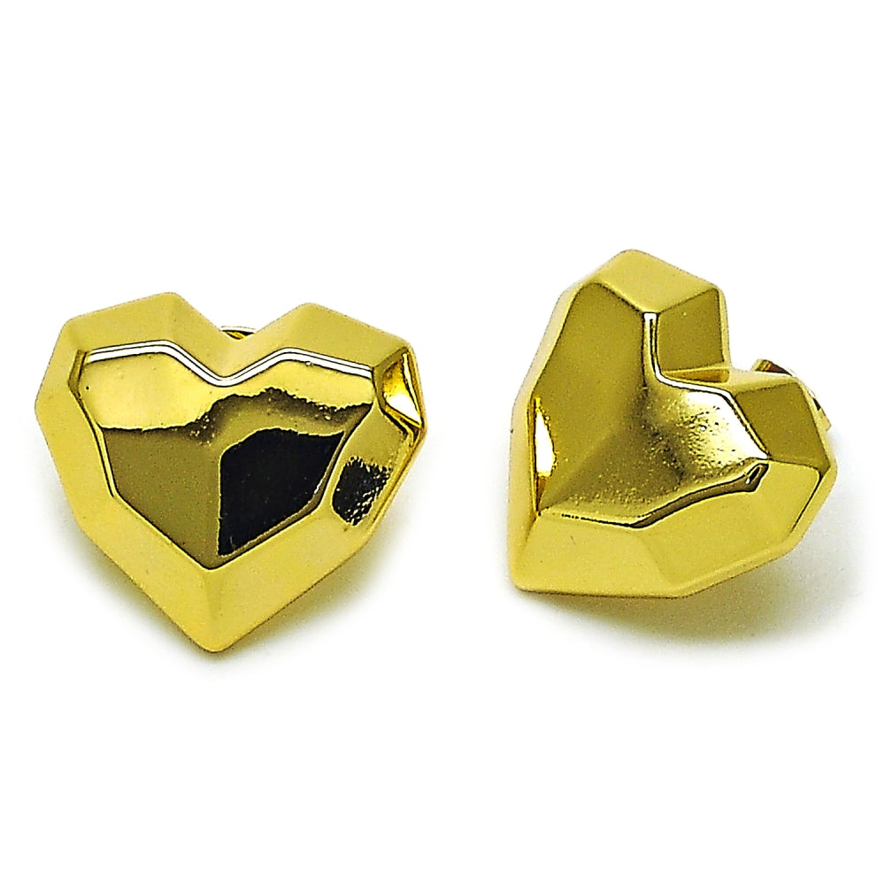 Oro Laminado Stud Earring, Gold Filled Style Heart Design, Polished, Golden Finish