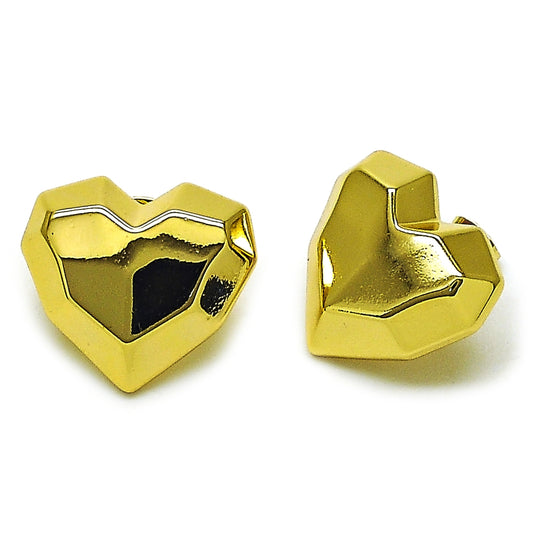 Oro Laminado Stud Earring, Gold Filled Style Heart Design, Polished, Golden Finish