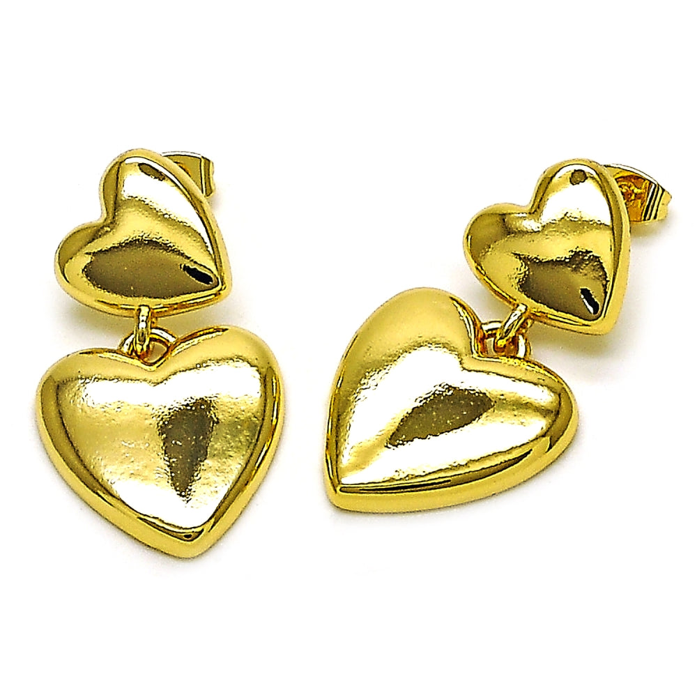 Oro Laminado Stud Earring, Gold Filled Style Heart Design, Polished, Golden Finish