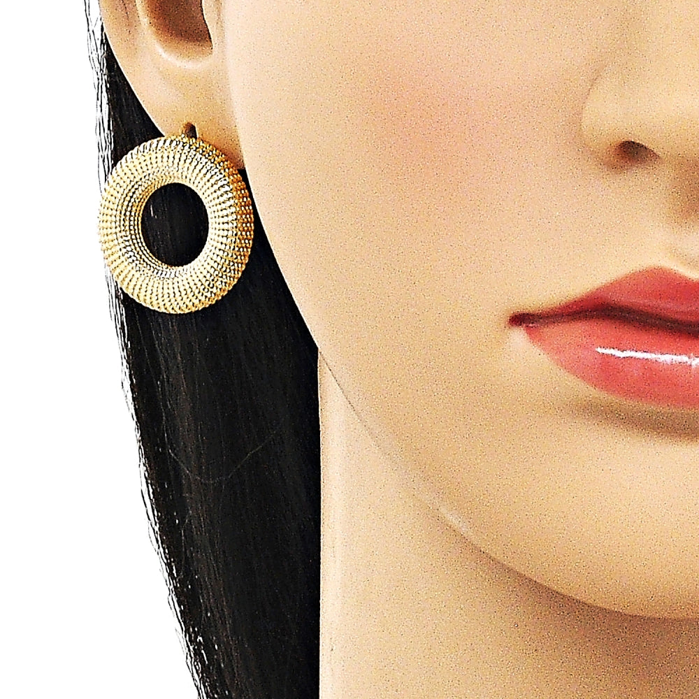 Oro Laminado Stud Earring, Gold Filled Style Diamond Cutting Finish, Golden Finish