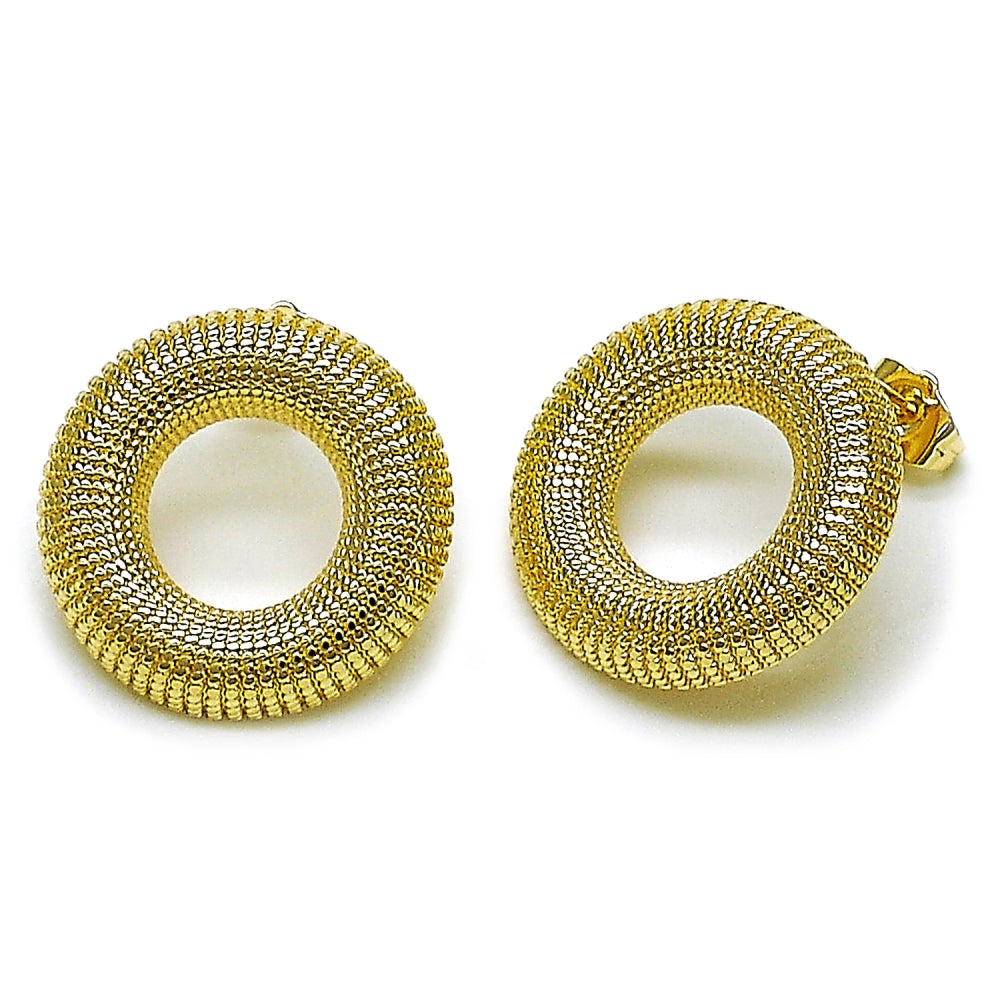 Oro Laminado Stud Earring, Gold Filled Style Diamond Cutting Finish, Golden Finish