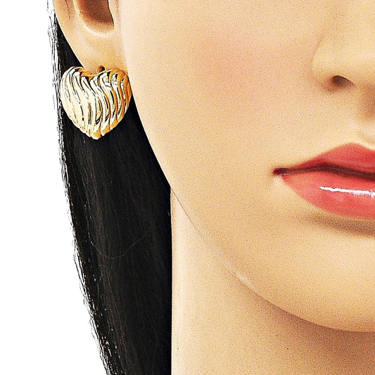 Oro Laminado Stud Earring, Gold Filled Style Heart Design, Polished, Golden Finish