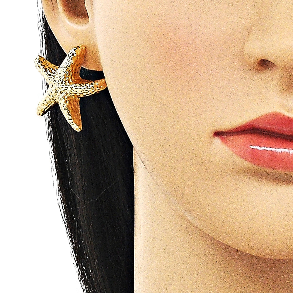 Oro Laminado Stud Earring, Gold Filled Style Star Design, Polished, Golden Finish