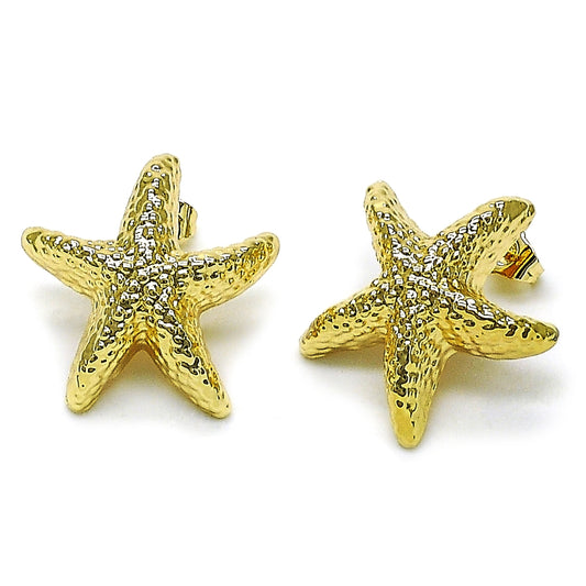 Oro Laminado Stud Earring, Gold Filled Style Star Design, Polished, Golden Finish