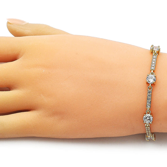 Oro Laminado Tennis Bracelet, Gold Filled Style with White Cubic Zirconia, Polished, Golden Finish