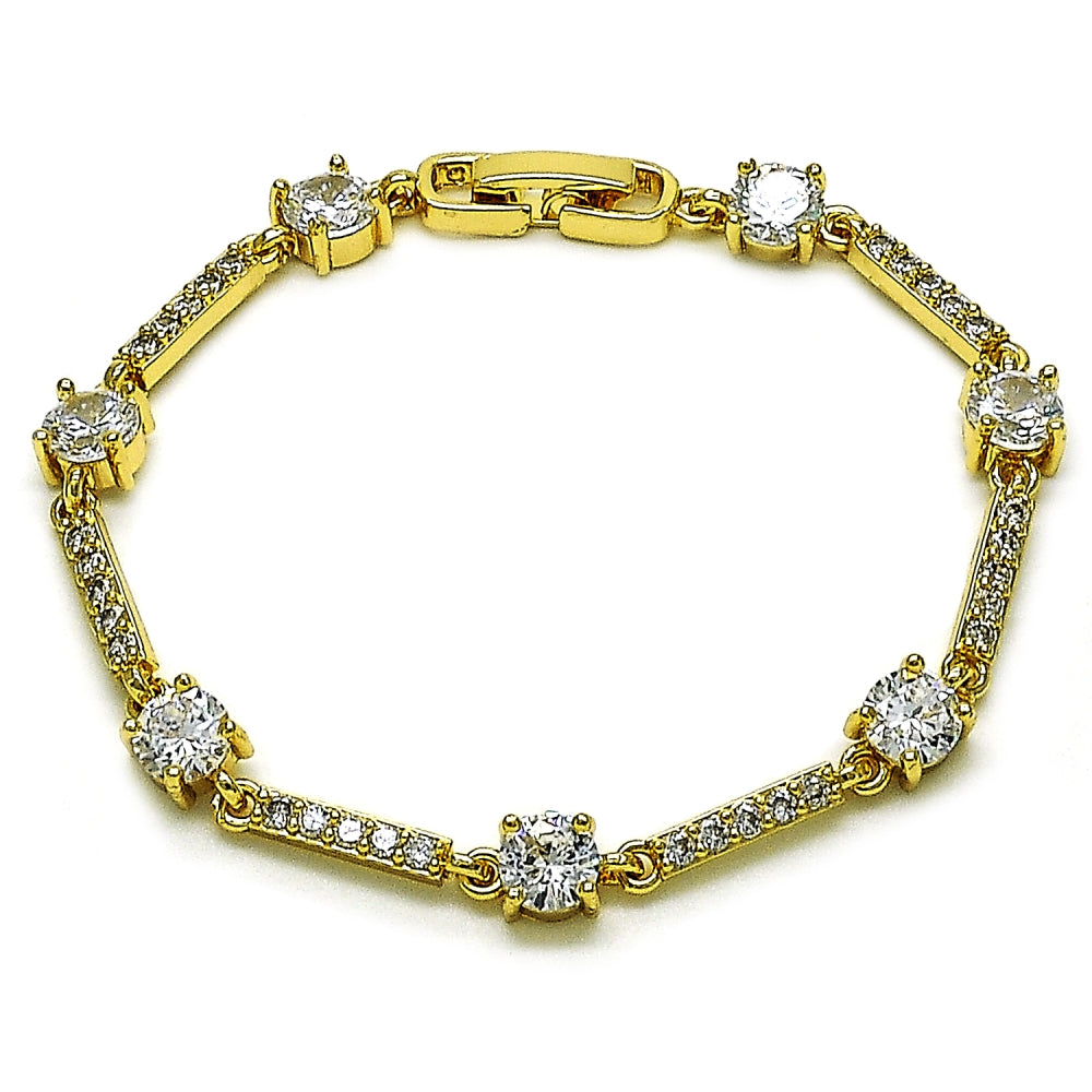 Oro Laminado Tennis Bracelet, Gold Filled Style with White Cubic Zirconia, Polished, Golden Finish
