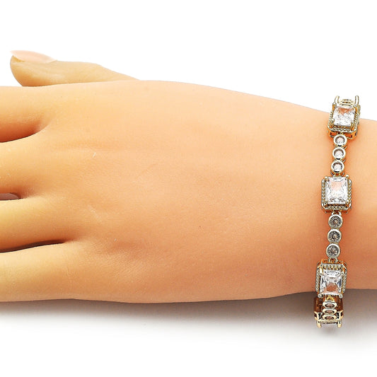 Oro Laminado Tennis Bracelet, Gold Filled Style with White Cubic Zirconia, Polished, Golden Finish