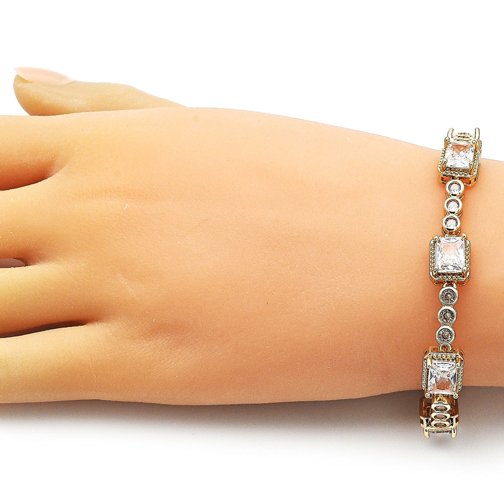 Oro Laminado Tennis Bracelet, Gold Filled Style with White Cubic Zirconia, Polished, Golden Finish