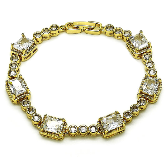 Oro Laminado Tennis Bracelet, Gold Filled Style with White Cubic Zirconia, Polished, Golden Finish