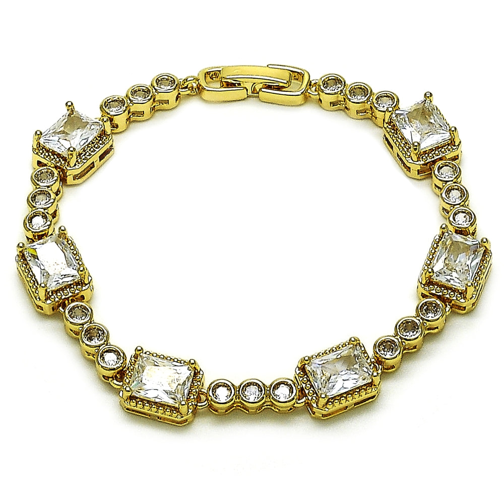 Oro Laminado Tennis Bracelet, Gold Filled Style with White Cubic Zirconia, Polished, Golden Finish