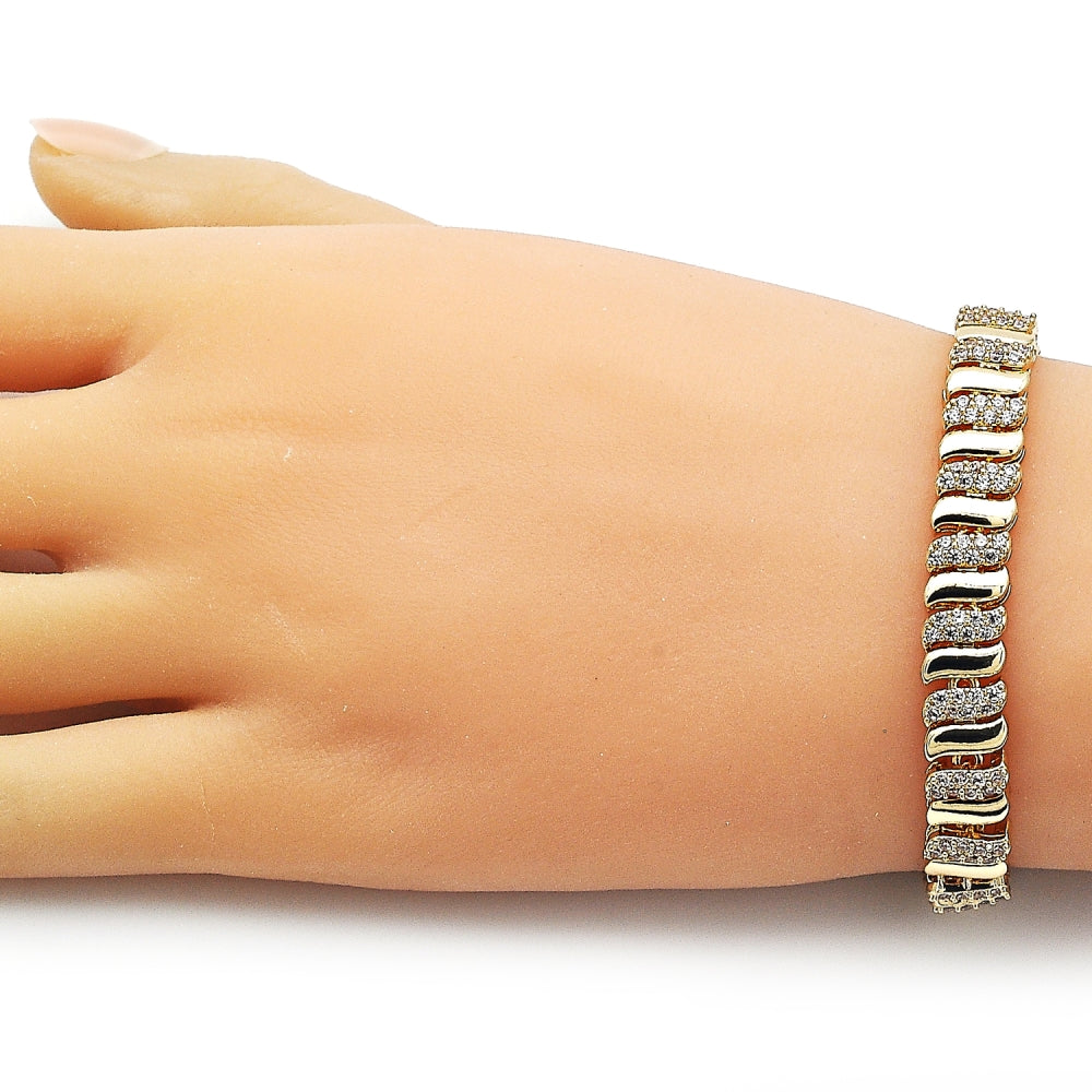 Oro Laminado Tennis Bracelet, Gold Filled Style with White Cubic Zirconia, Polished, Golden Finish