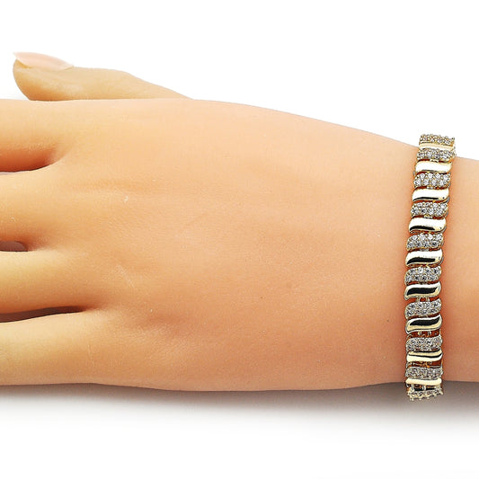 Oro Laminado Tennis Bracelet, Gold Filled Style with White Cubic Zirconia, Polished, Golden Finish