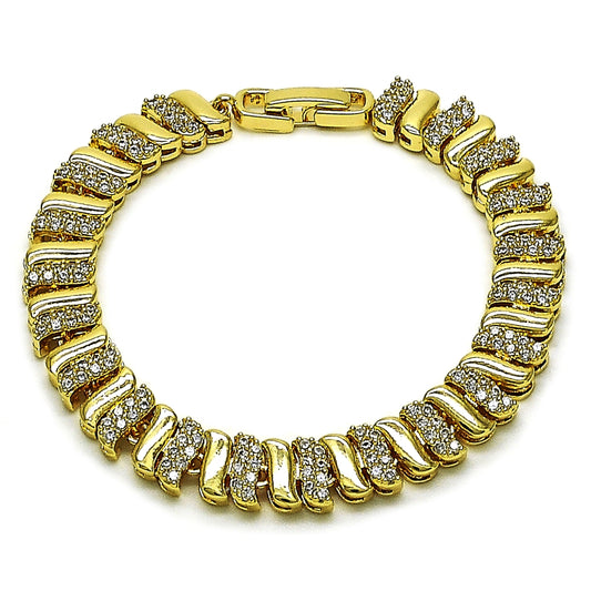 Oro Laminado Tennis Bracelet, Gold Filled Style with White Cubic Zirconia, Polished, Golden Finish