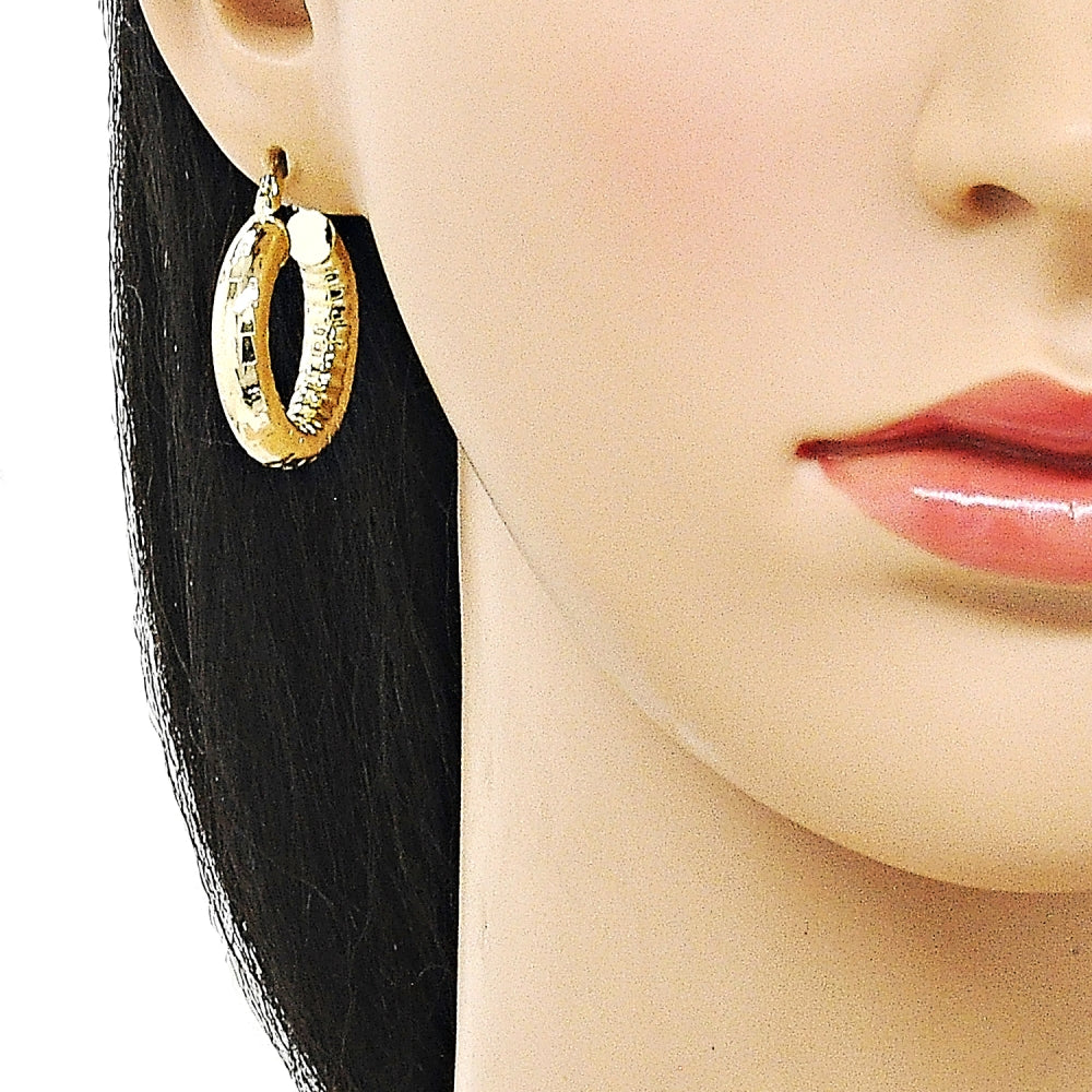 Oro Laminado Small Hoop, Gold Filled Style Hollow Design, Diamond Cutting Finish, Golden Finish