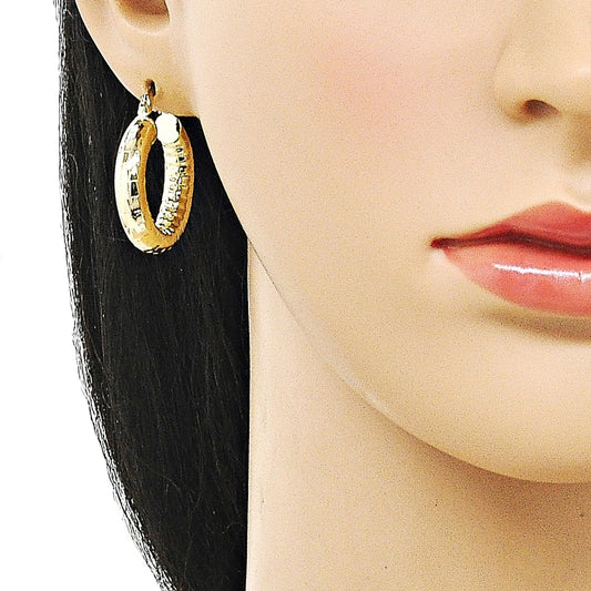 Oro Laminado Small Hoop, Gold Filled Style Hollow Design, Diamond Cutting Finish, Golden Finish