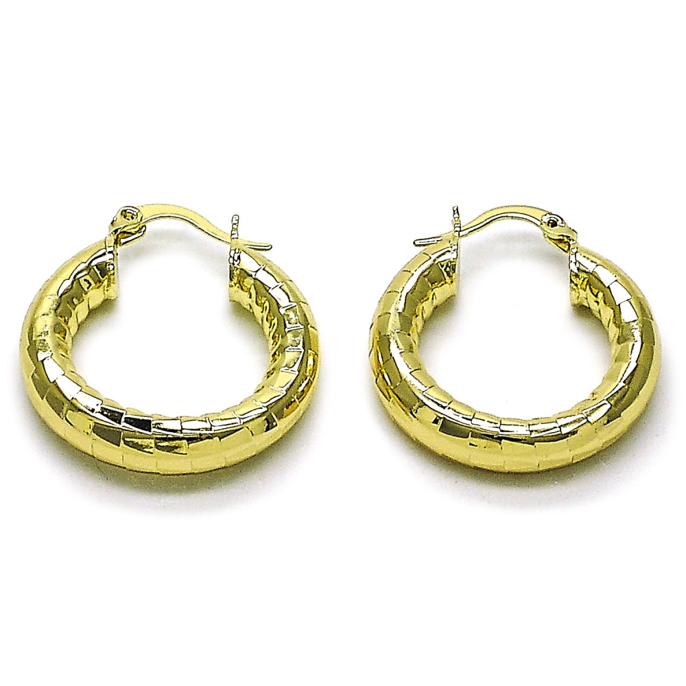 Oro Laminado Small Hoop, Gold Filled Style Hollow Design, Diamond Cutting Finish, Golden Finish
