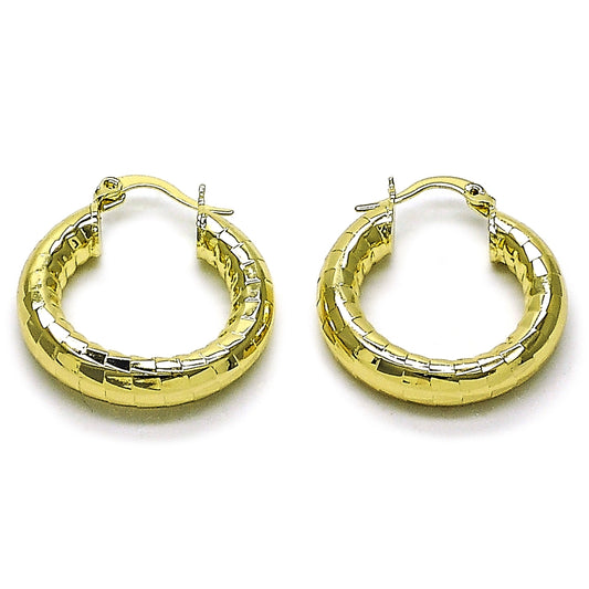 Oro Laminado Small Hoop, Gold Filled Style Hollow Design, Diamond Cutting Finish, Golden Finish