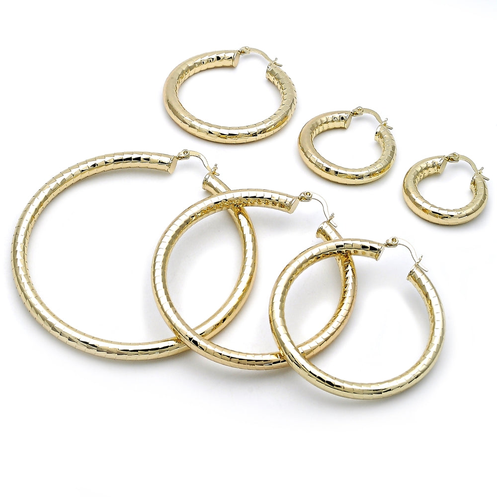 Oro Laminado Small Hoop, Gold Filled Style Hollow Design, Diamond Cutting Finish, Golden Finish