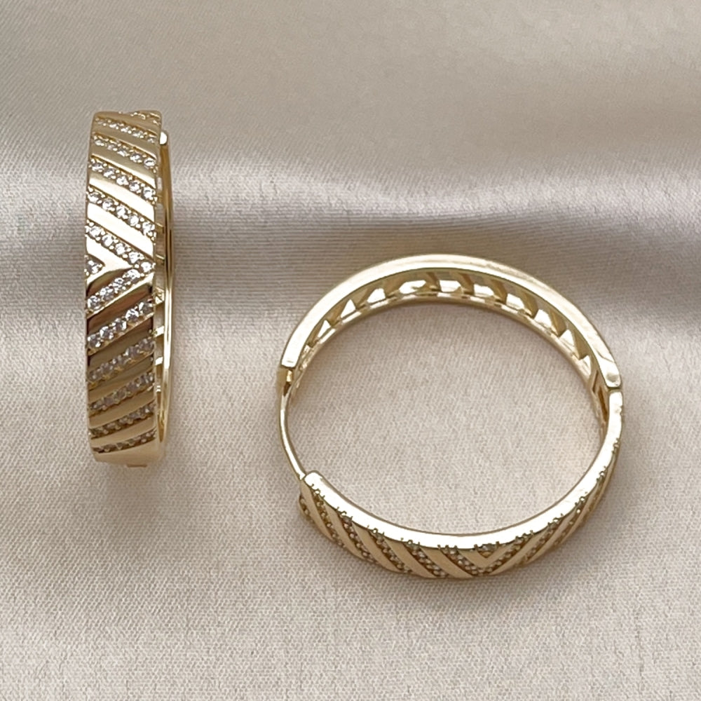 Oro Laminado Huggie Hoop, Gold Filled Style with White Micro Pave, Polished, Golden Finish