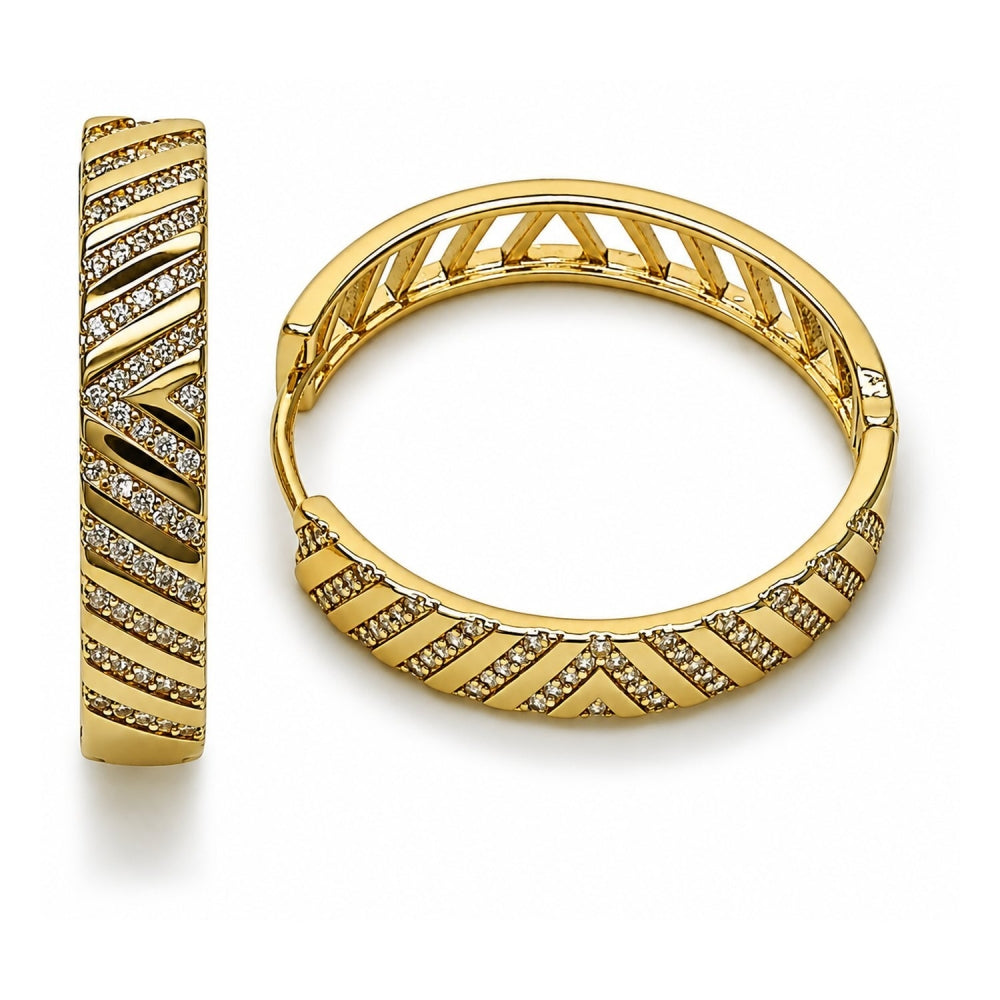 Oro Laminado Huggie Hoop, Gold Filled Style with White Micro Pave, Polished, Golden Finish