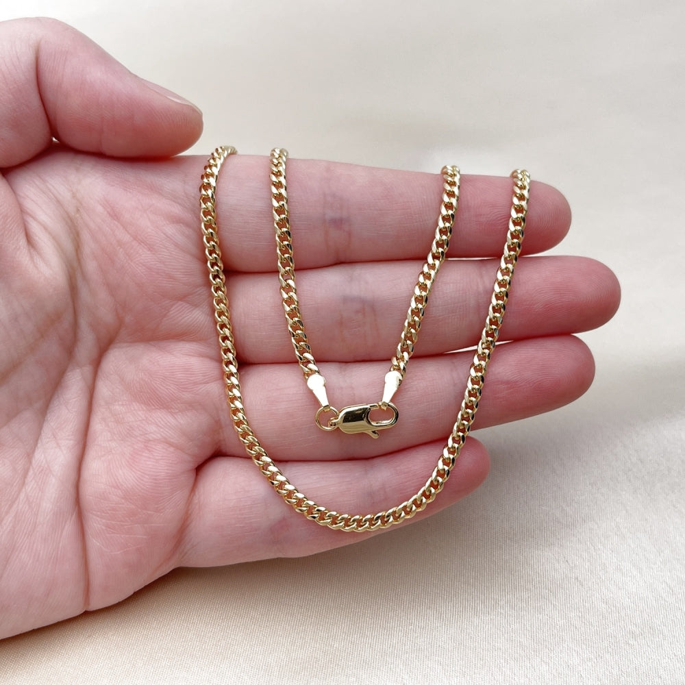 Oro Laminado Basic Necklace, Gold Filled Style Miami Cuban Design, Diamond Cutting Finish, Golden Finish