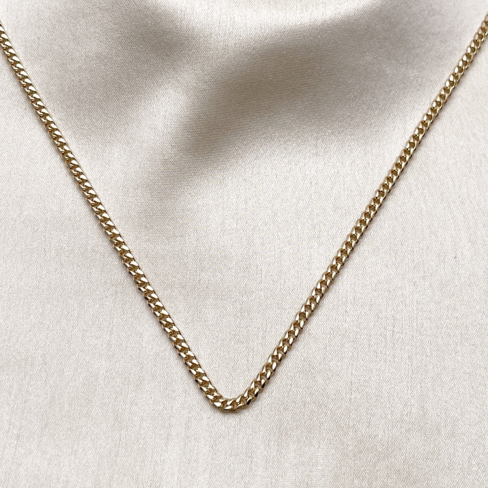 Oro Laminado Basic Necklace, Gold Filled Style Miami Cuban Design, Diamond Cutting Finish, Golden Finish