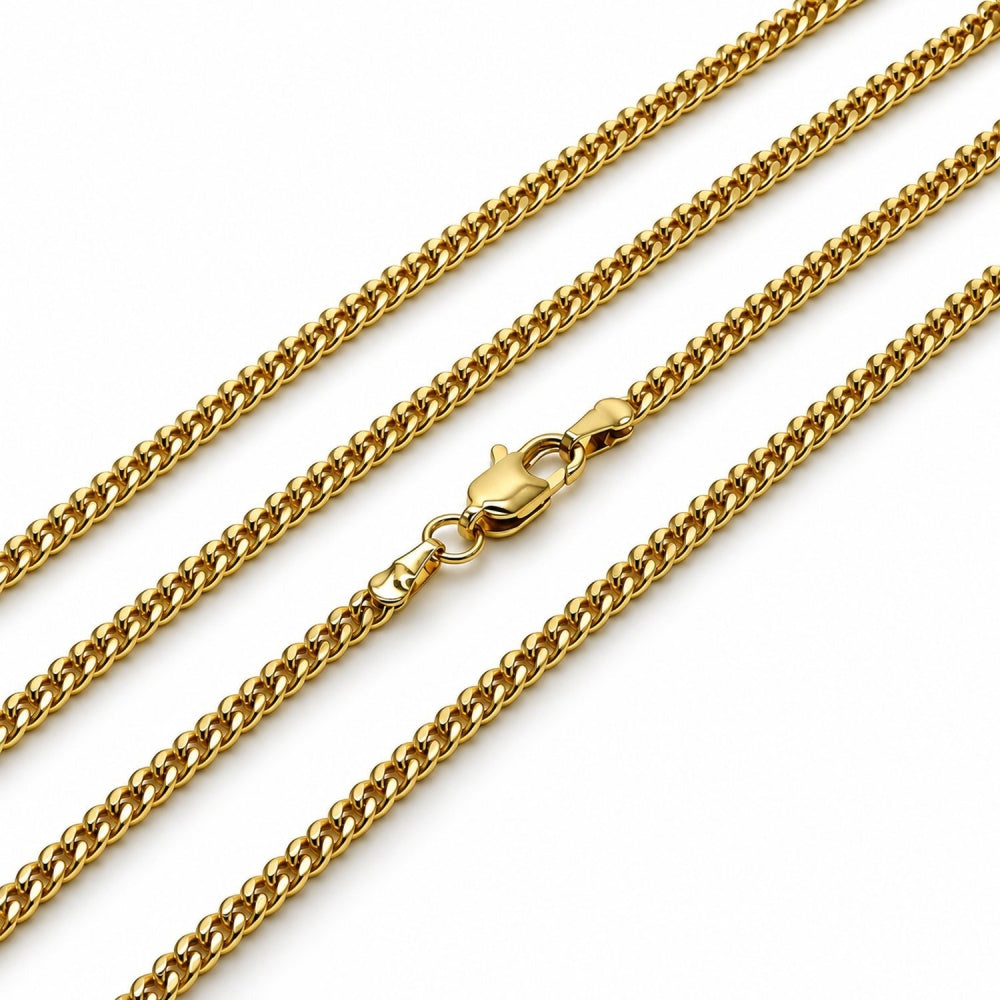 Oro Laminado Basic Necklace, Gold Filled Style Miami Cuban Design, Diamond Cutting Finish, Golden Finish
