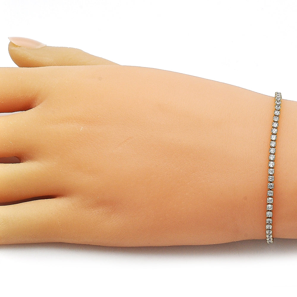 Oro Laminado Tennis Bracelet, Gold Filled Style with White Cubic Zirconia, Polished, Golden Finish