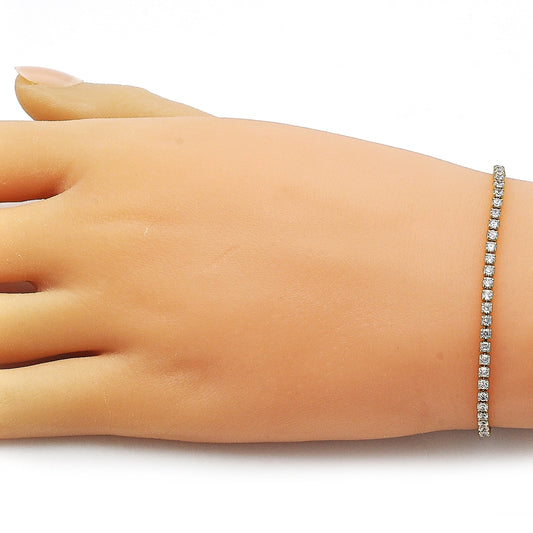 Oro Laminado Tennis Bracelet, Gold Filled Style with White Cubic Zirconia, Polished, Golden Finish