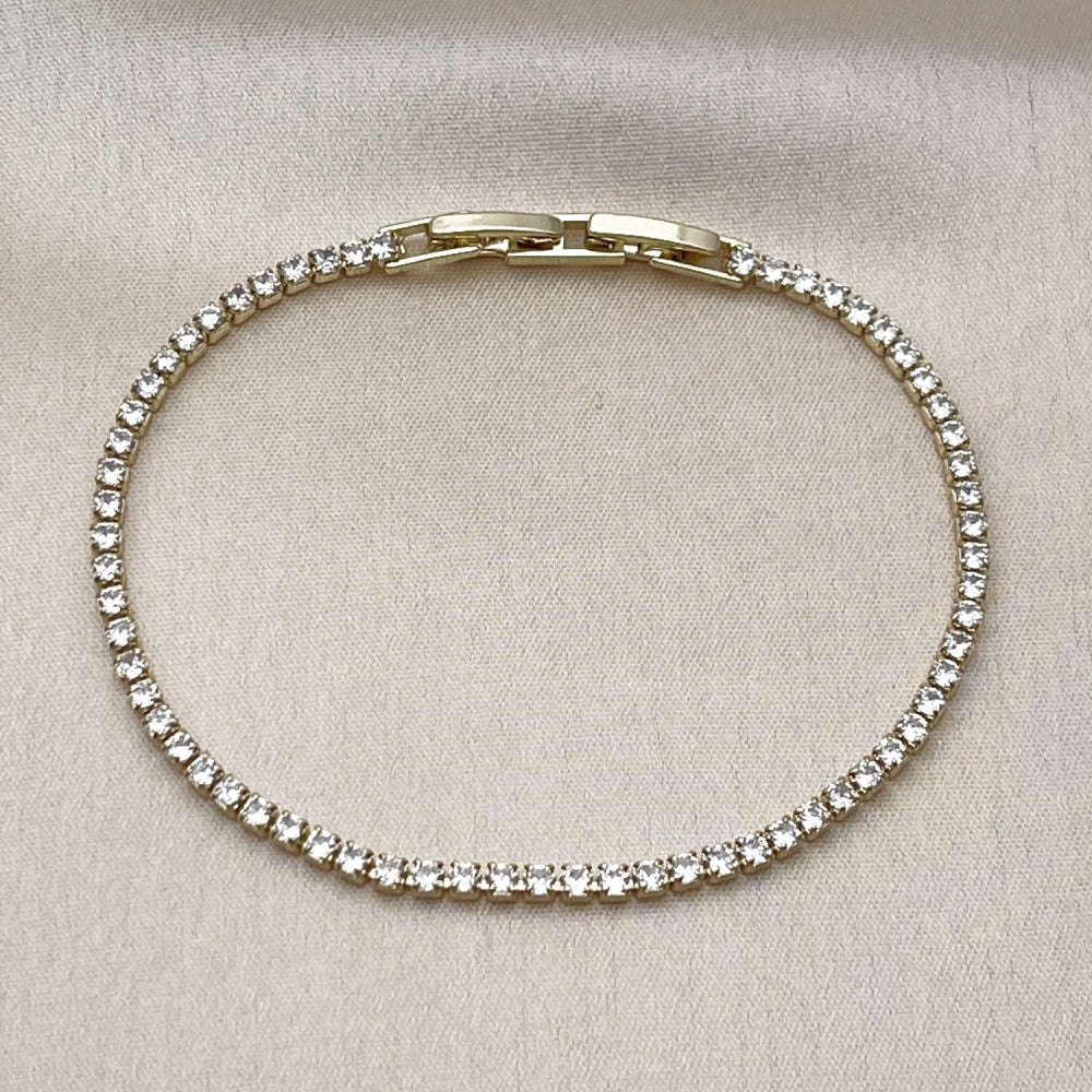 Oro Laminado Tennis Bracelet, Gold Filled Style with White Cubic Zirconia, Polished, Golden Finish