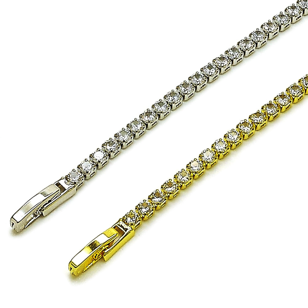 Oro Laminado Tennis Bracelet, Gold Filled Style with White Cubic Zirconia, Polished, Golden Finish