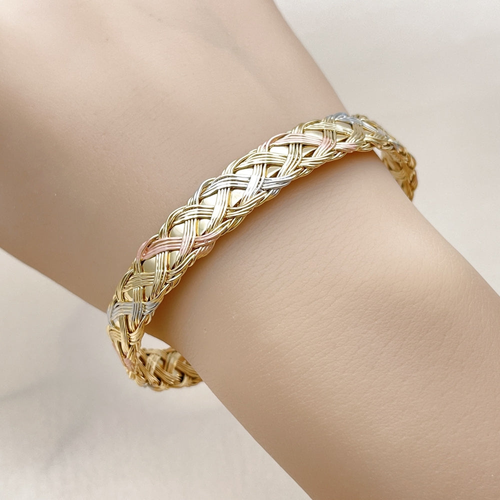 Oro Laminado Individual Bangle, Gold Filled Style Twist Design, Polished, Tricolor