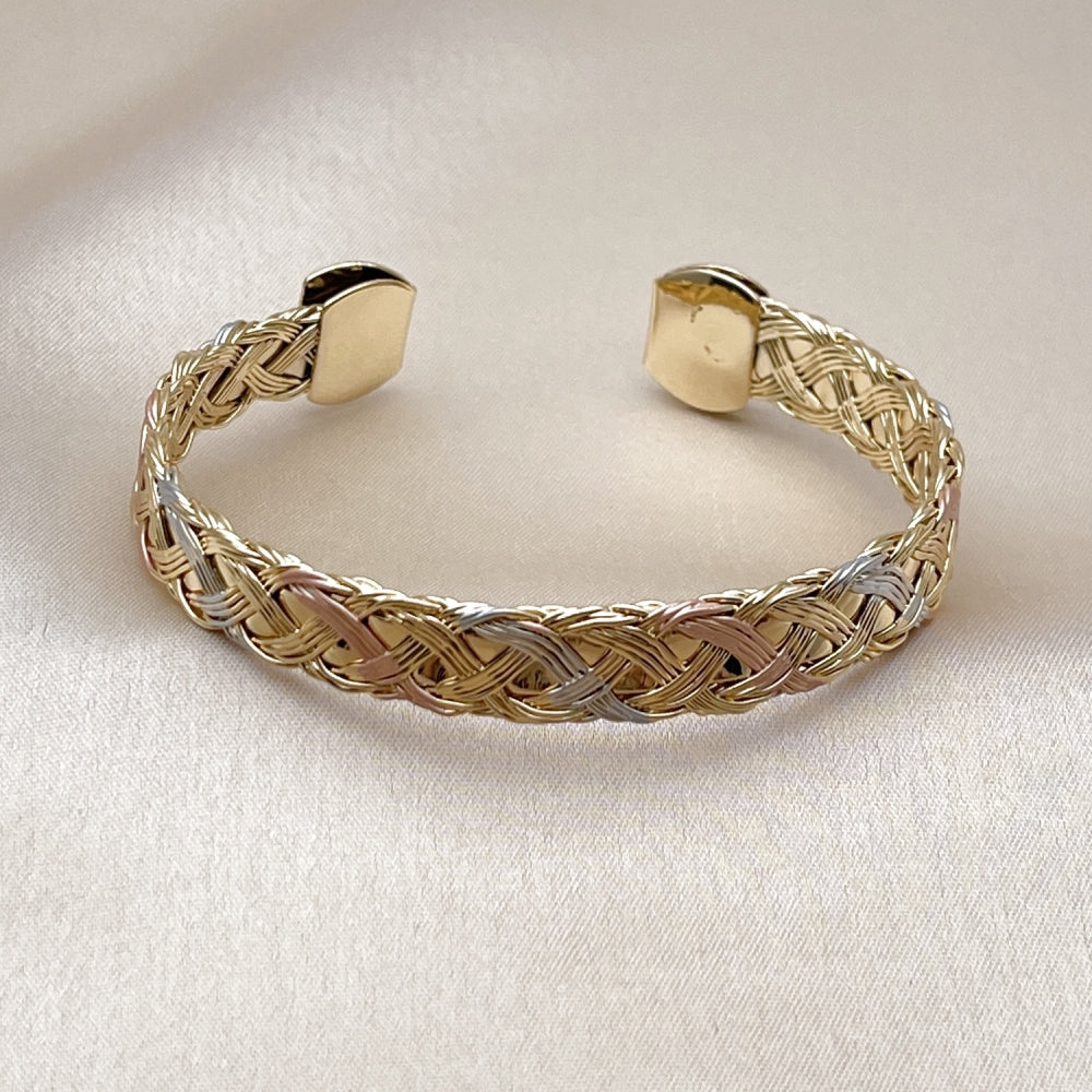 Oro Laminado Individual Bangle, Gold Filled Style Twist Design, Polished, Tricolor