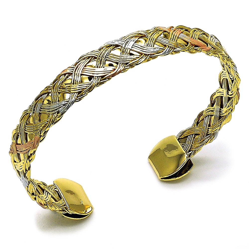 Oro Laminado Individual Bangle, Gold Filled Style Twist Design, Polished, Tricolor