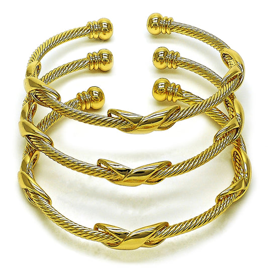 Oro Laminado Trio Bangle, Gold Filled Style Twist and Infinite Design, Polished, Golden Finish