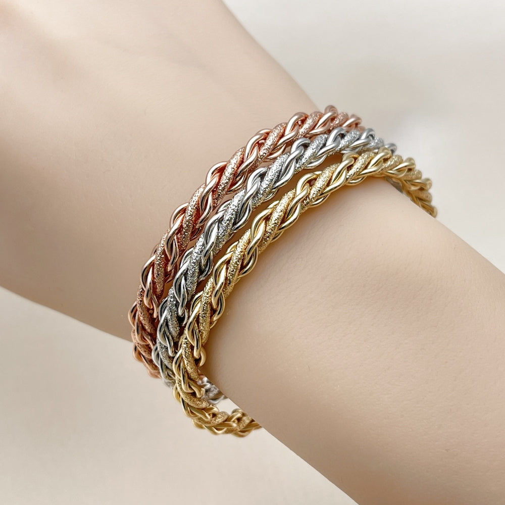 Oro Laminado Trio Bangle, Gold Filled Style Twist Design, Matte Finish, Tricolor